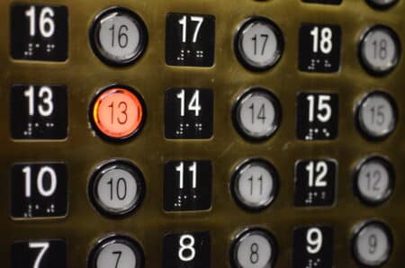 13th floor button on elevator pressed